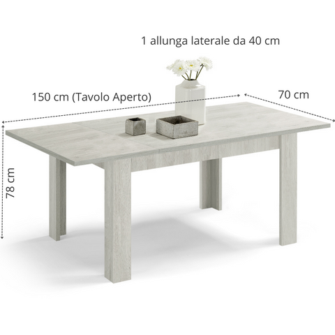 Tavolo in legno melaminico allungabile olmo gesso scheda tecnica