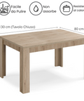 Tavolo in legno melaminico allungabile finitura rovere derby scheda tecnica