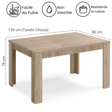 Tavolo in legno melaminico allungabile finitura rovere derby scheda tecnica