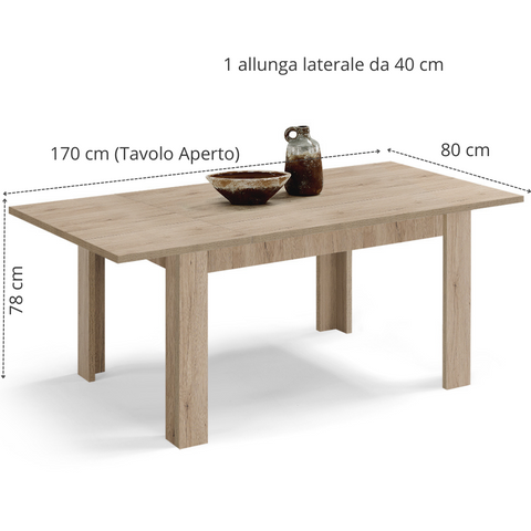 Tavolo in legno melaminico allungabile finitura rovere derby scheda tecnica