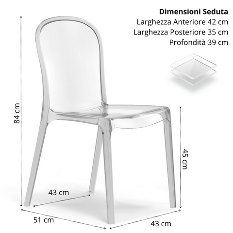 Sedia in metacrilato Eva effetto vetro trasparente impilabile Design moderno