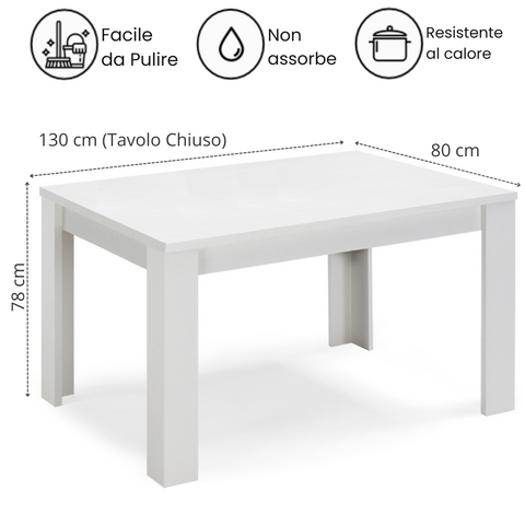 Tavolo in legno melaminico allungabile finitura bianco frassino scheda tecnica
