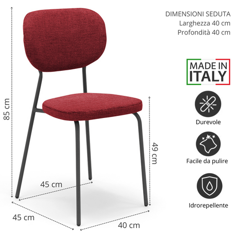 Sedia imbottita VANESSA per sala da pranzo in tessuto strutturato Design moderno