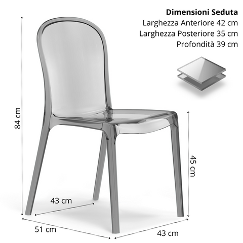 Sedia in metacrilato Eva effetto vetro trasparente impilabile Design moderno