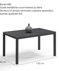 Tavolo per soggiorno con top in legno effetto pietra nera allungabile e struttura in metallo scheda tecnica