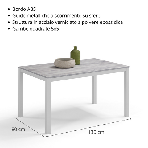 Tavolo per soggiorno con top in legno effetto cemento allungabile e struttura in metallo scheda tecnica