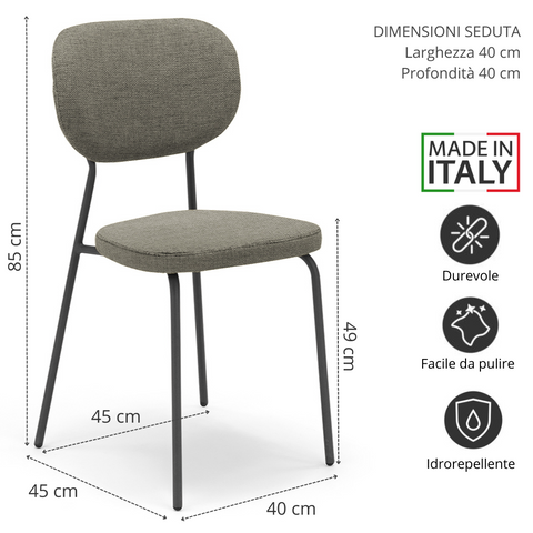 Sedia imbottita VANESSA per sala da pranzo in tessuto strutturato Design moderno