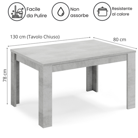 Tavolo in legno melaminico allungabile finitura cemento scheda tecnica