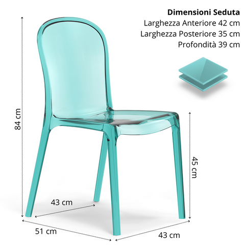 Sedia in metacrilato Eva effetto vetro trasparente impilabile Design moderno