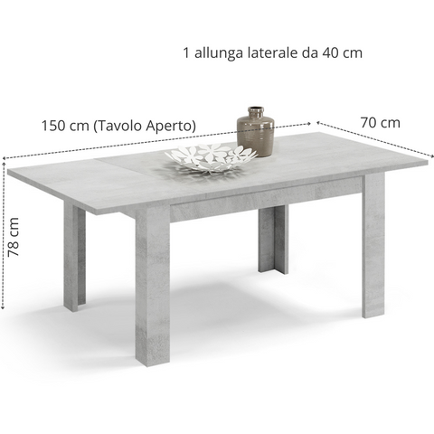 Tavolo in legno melaminico allungabile finitura cemento scheda tecnica