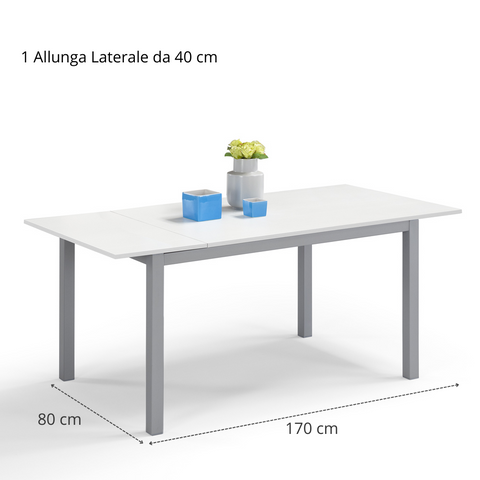 Tavolo per soggiorno con top in legno effetto bianco frassino allungabile e struttura in metallo scheda tecnica