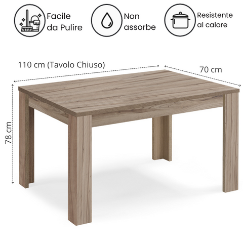 Tavolo in legno melaminico allungabile finitura noce scheda tecnica