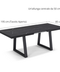 Tavolo con top in legno effetto pietra nera e gambe in metallo allungabile scheda tecnica