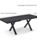 Tavolo con top in legno effetto pietra nera e gambe in metallo allungabile scheda tecnica