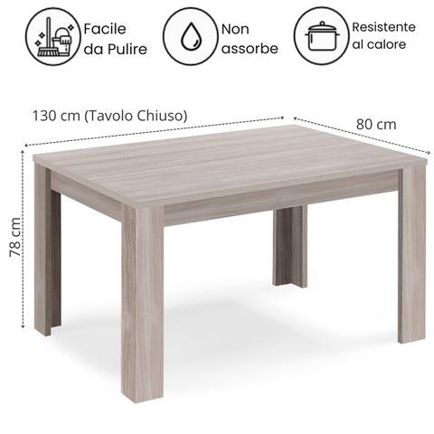 Tavolo in legno melaminico allungabile finitura olmo scheda tecnica