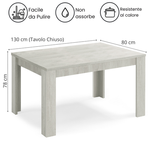 Tavolo in legno melaminico allungabile finitura olmo gesso scheda tecnica