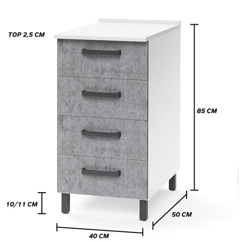 Cassettiera per cucina componibile da 40 cm con 4 cassetti, realizzata in legno 100% MADE IN ITALY