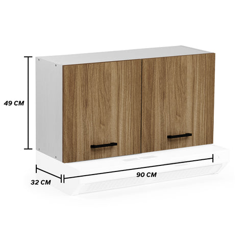 Pensile sopra cappa per cucina componibile da 90 cm con due ante, realizzato in legno 100% MADE IN ITALY