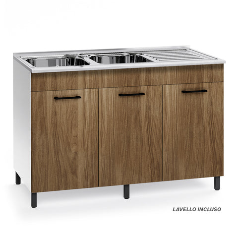 Sottolavello per cucina componibile da 120 cm con tre ante, realizzata in legno 100% MADE IN ITALY