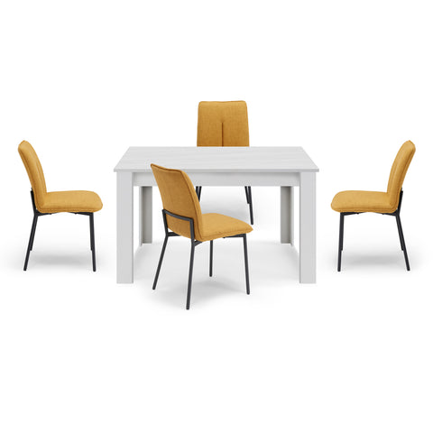 Tavolo in legno melaminico allungabile bianco frassino con sedie imbottite con gambe in metallo