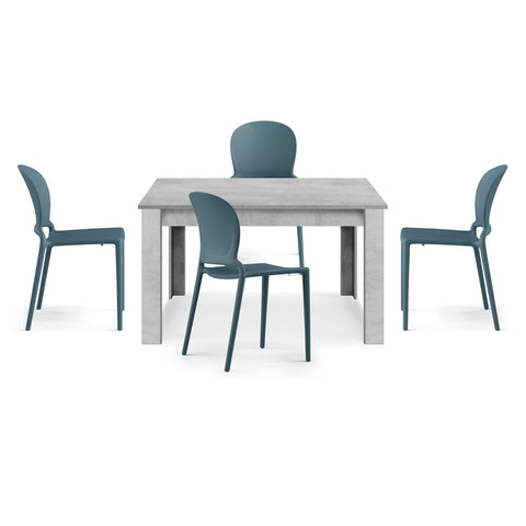 Tavolo in legno melaminico allungabile cemento con sedie in polipropilene impilabile