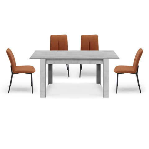 Tavolo in legno melaminico allungabile cemento con sedie imbottite con gambe in metallo