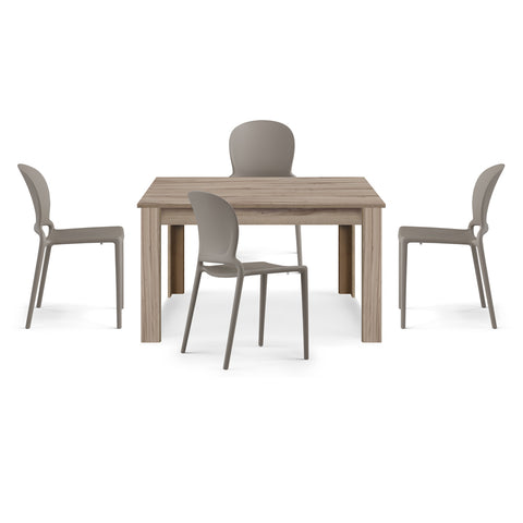 Tavolo in legno melaminico allungabile noce con sedie in polipropilene impilabile