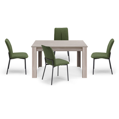 Tavolo in legno melaminico allungabile olmo con sedie imbottite con gambe in metallo