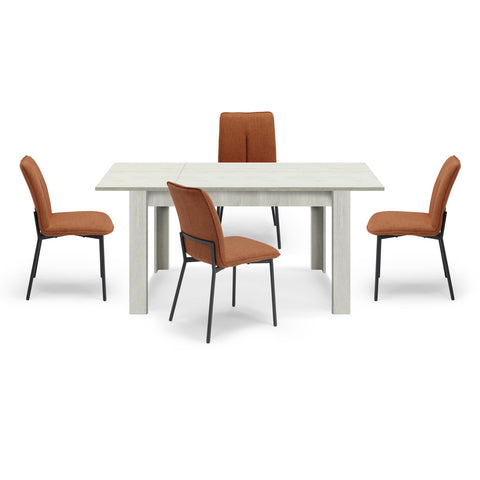 Tavolo in legno melaminico allungabile olmo gesso con sedie imbottite con gambe in metallo