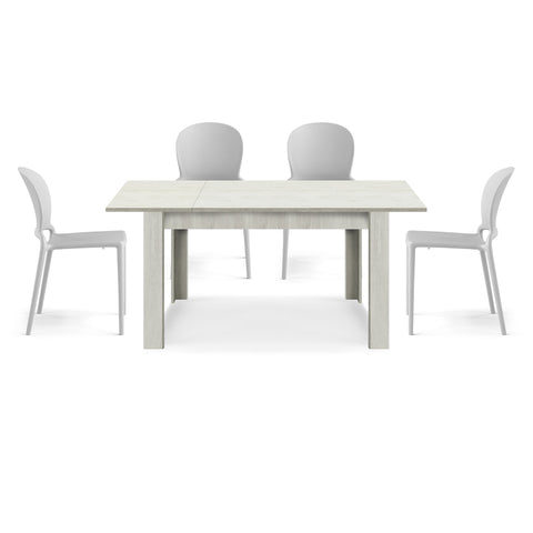 Tavolo in legno melaminico allungabile olmo gesso con sedie in polipropilene impilabile