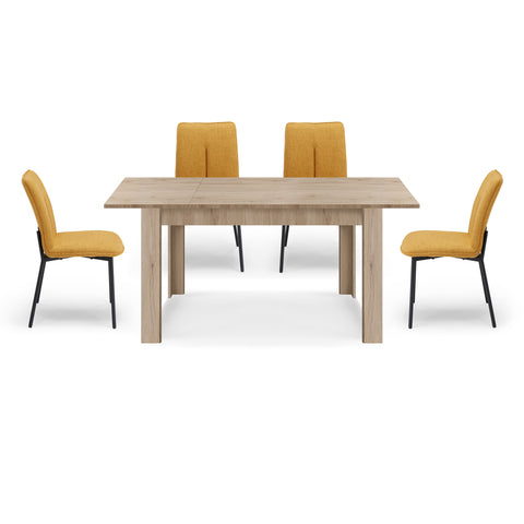 Tavolo in legno melaminico allungabile rovere derby con sedie imbottite in tessuto e gambe in metallo